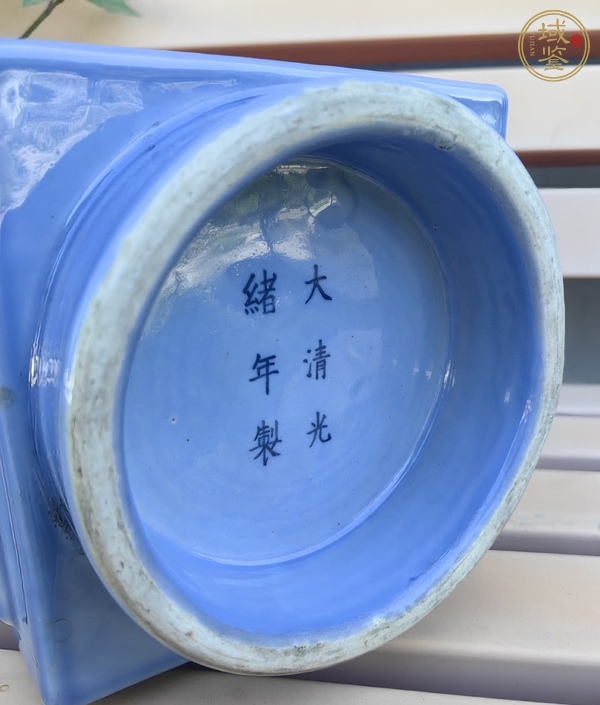 古玩陶瓷天藍(lán)釉八卦琮式瓶真品鑒賞圖