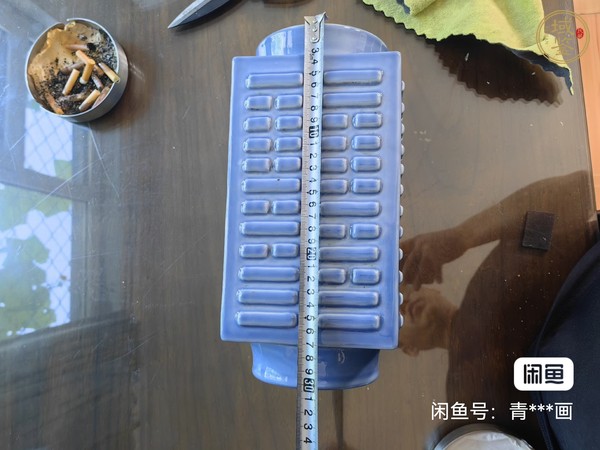古玩陶瓷天藍(lán)釉八卦琮式瓶真品鑒賞圖