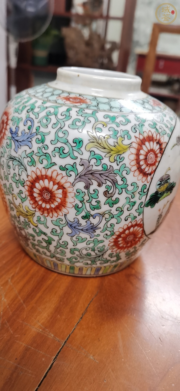 古玩陶瓷花卉紋五彩罐真品鑒賞圖