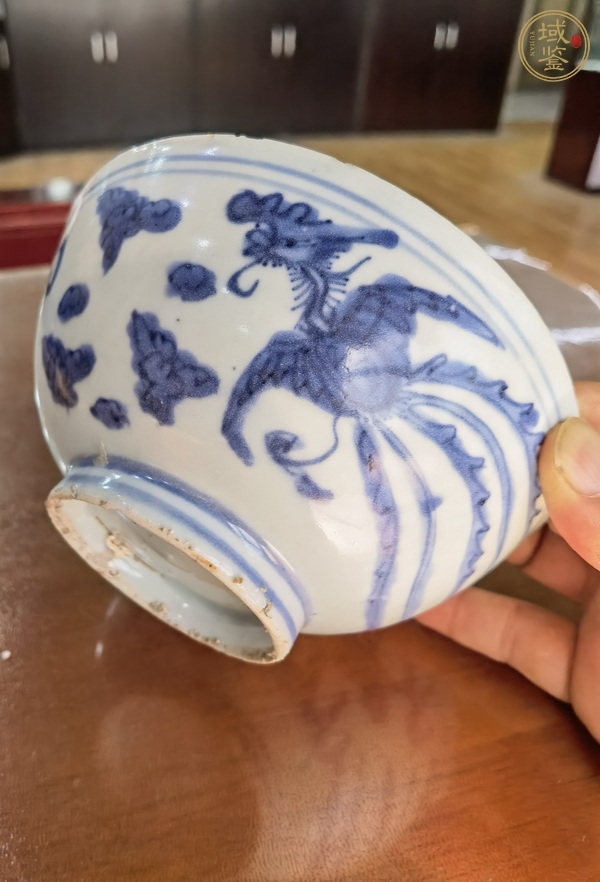 古玩陶瓷明末青花龍鳳紋碗真品鑒賞圖