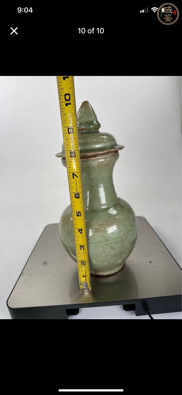 古玩陶瓷龍泉窯青釉蓋瓶真品鑒賞圖