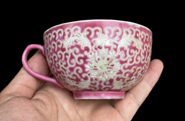 古玩陶瓷胭脂紅粉彩福壽紋茶杯拍賣,當前價格258元