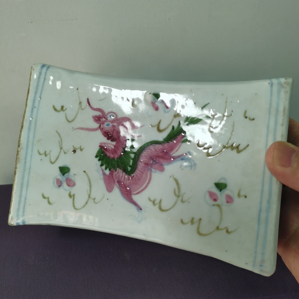 古玩陶瓷民國釉下彩龍鳳紋脈枕拍賣,當前價格768元