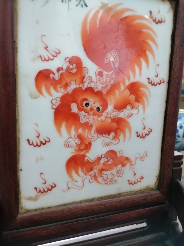 古玩陶瓷民國(guó)礬紅瓷板插屏拍賣(mài)，當(dāng)前價(jià)格5000元
