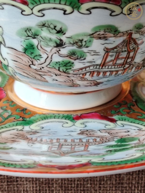 古玩陶瓷廣彩山水人物杯碟真品鑒賞圖