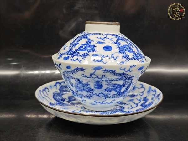 古玩龍紋青花三才蓋杯真品鑒賞圖