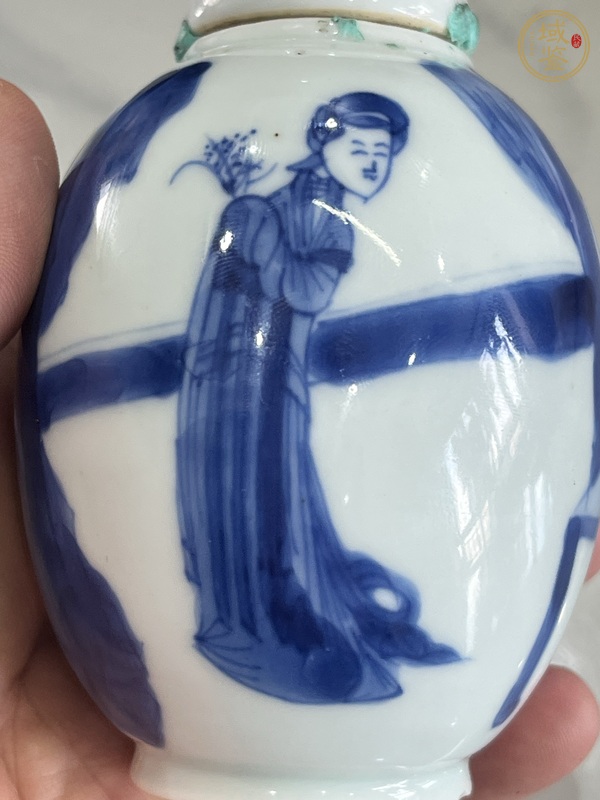 古玩陶瓷青花人物故事小罐真品鑒賞圖
