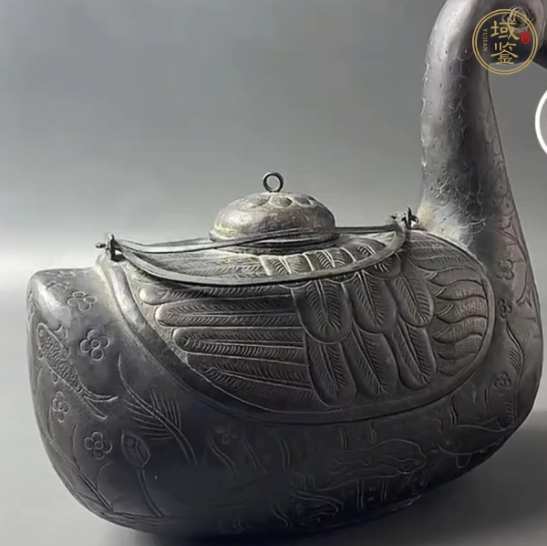 古玩銅器鴨型溫酒器真品鑒賞圖