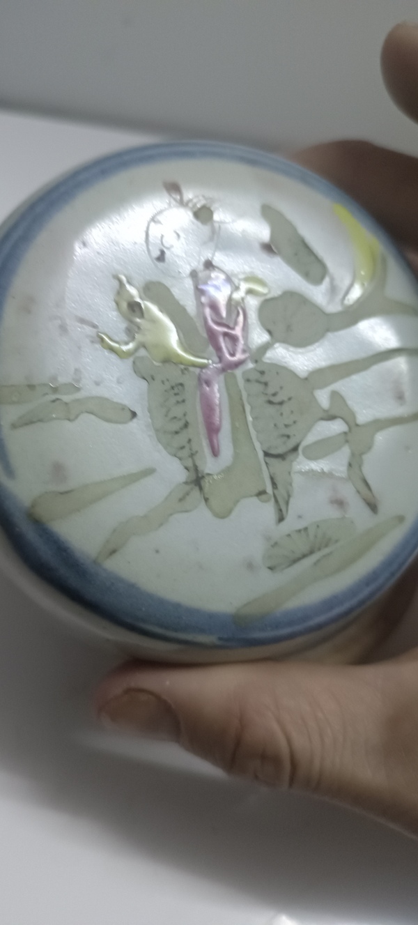 古玩陶瓷麒麟送子粉彩印泥盒拍賣，當前價格200元