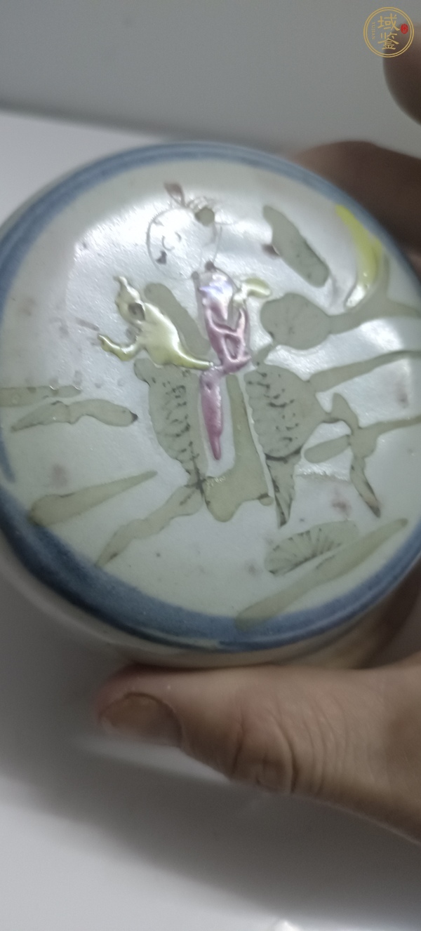 古玩陶瓷麒麟送子粉彩印泥盒真品鑒賞圖