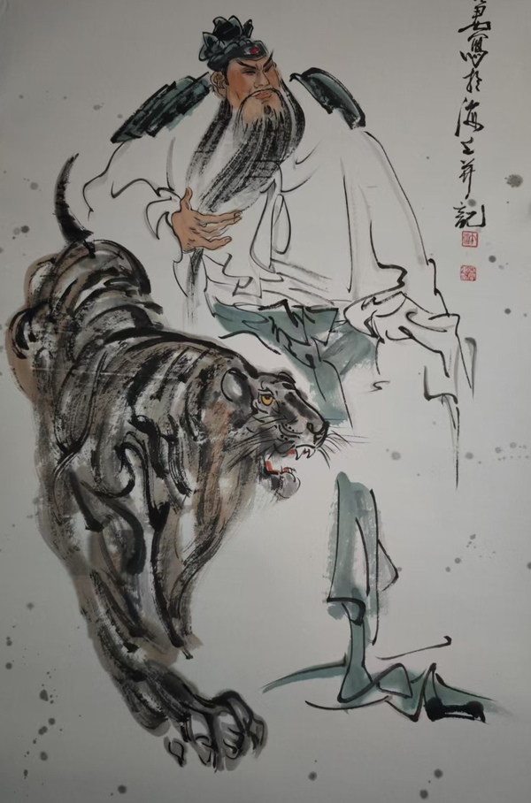 古玩字畫大紅袍畫家上海美協會員許亞君關圣圖拍賣，當前價格899元