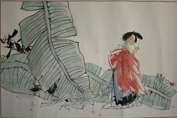 古玩字畫中美協會員中國工筆畫協會會員文世彪芭蕉仕女圖拍賣，當前價格899元