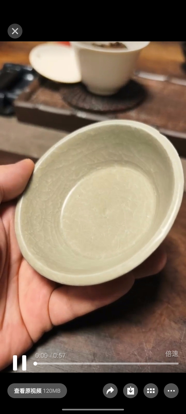 古玩陶瓷館藏級南宋早期龍泉黃釉冰片紋直壁洗拍賣，當前價格8800元