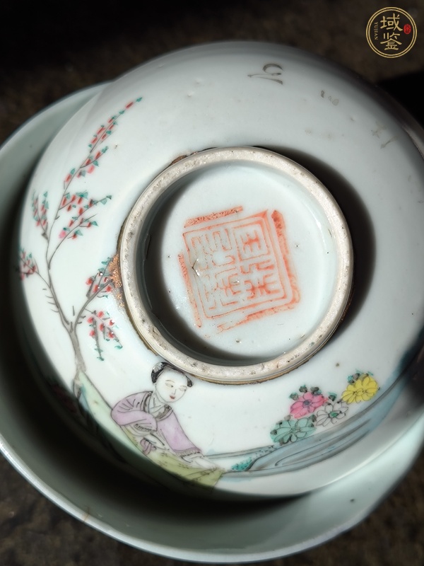古玩陶瓷民國(guó)粉彩仕女蓋碗真品鑒賞圖