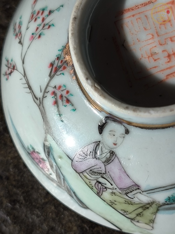 古玩陶瓷民國(guó)粉彩仕女蓋碗真品鑒賞圖