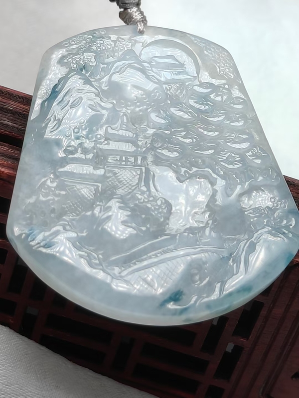 古玩玉器天然翡翠山水玉墜(帶翡翠鑒定證書)拍賣，當前價格1500元