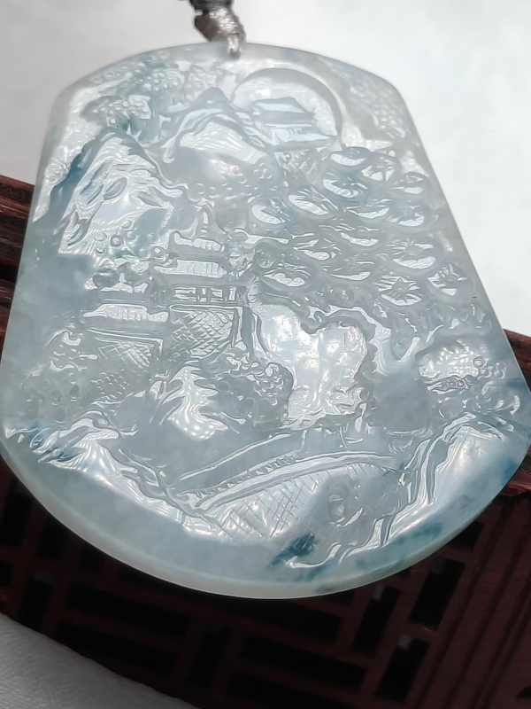 古玩玉器天然翡翠山水玉墜(帶翡翠鑒定證書)拍賣，當前價格1500元