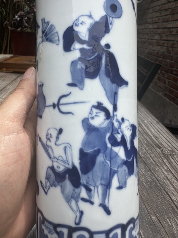 古玩陶瓷晚清·青花市井人物紋花觚拍賣，當前價格4555元