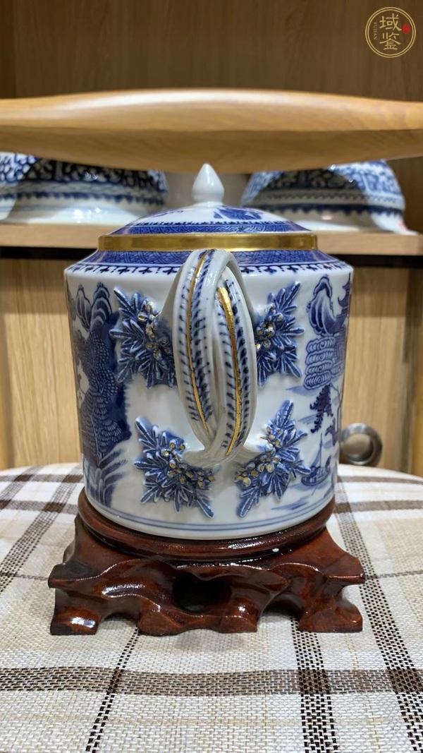 古玩陶瓷青花山水樓閣描金壺真品鑒賞圖