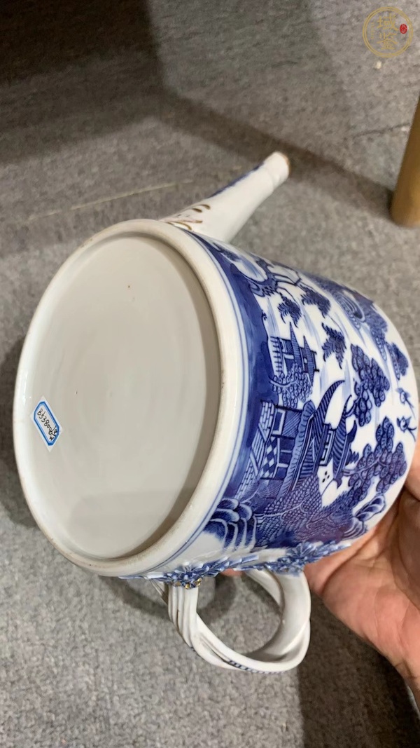 古玩陶瓷青花山水樓閣描金壺真品鑒賞圖