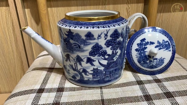 古玩陶瓷青花山水樓閣描金壺真品鑒賞圖