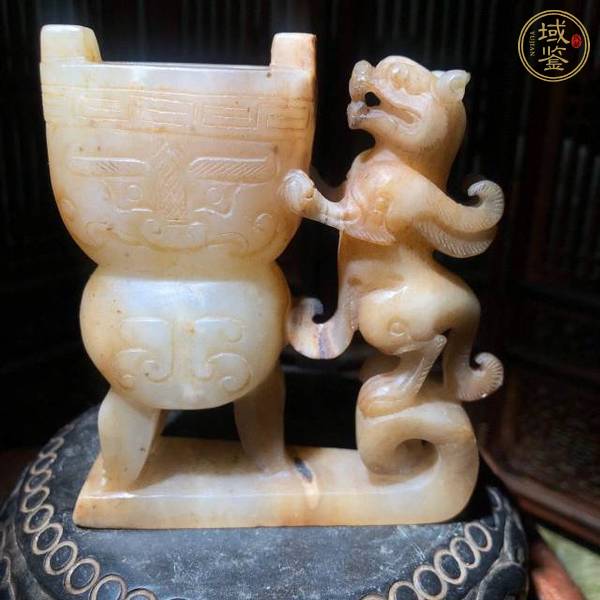 古玩玉器做舊仿古“獸耳杯”真品鑒賞圖