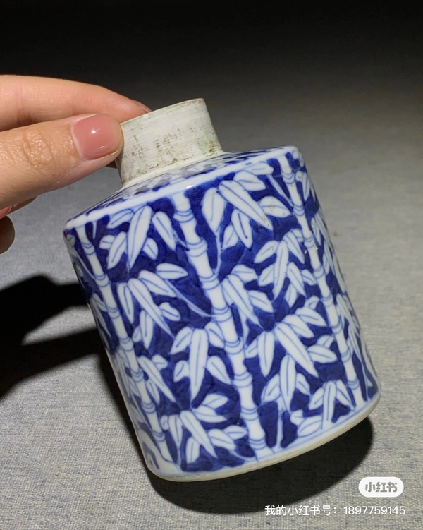 古玩陶瓷青花留白竹報平安圖茶葉罐拍賣，當前價格2800元