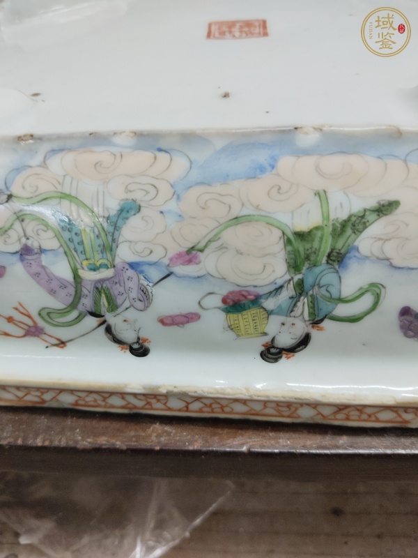 古玩陶瓷粉彩人物四方花盆真品鑒賞圖