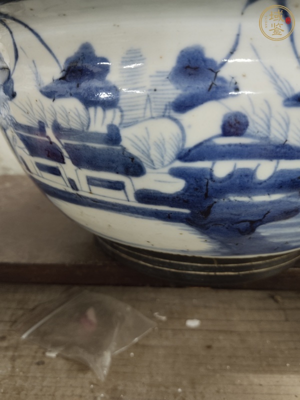 古玩陶瓷清中期青花山水香爐真品鑒賞圖