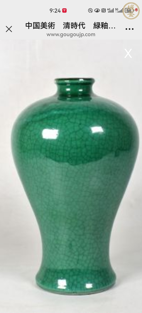古玩陶瓷綠哥釉梅瓶真品鑒賞圖