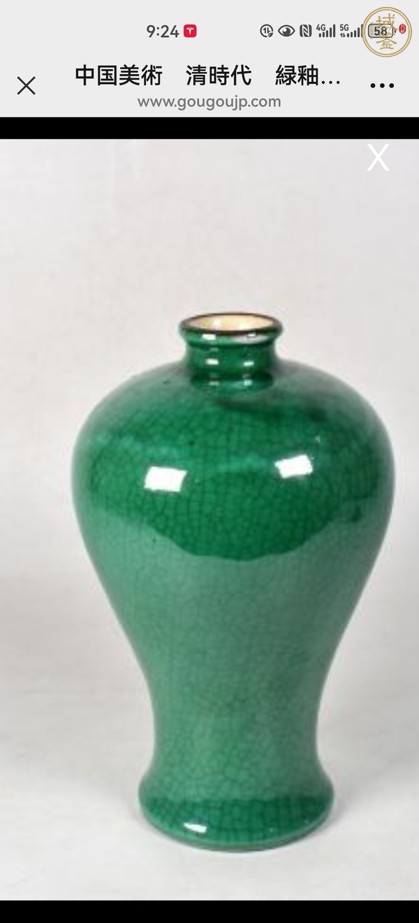 古玩陶瓷綠哥釉梅瓶真品鑒賞圖