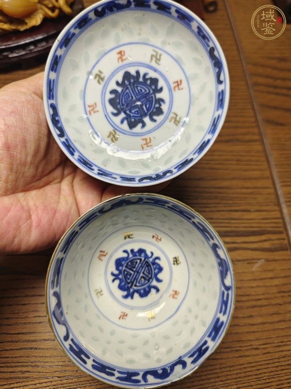 古玩陶瓷青花加彩五福捧壽蓋碗真品鑒賞圖