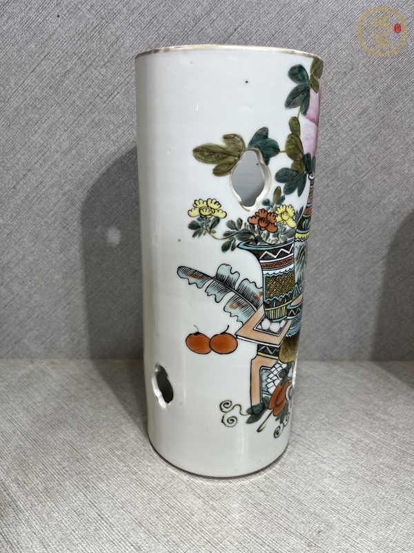 古玩陶瓷淺絳彩帽筒真品鑒賞圖