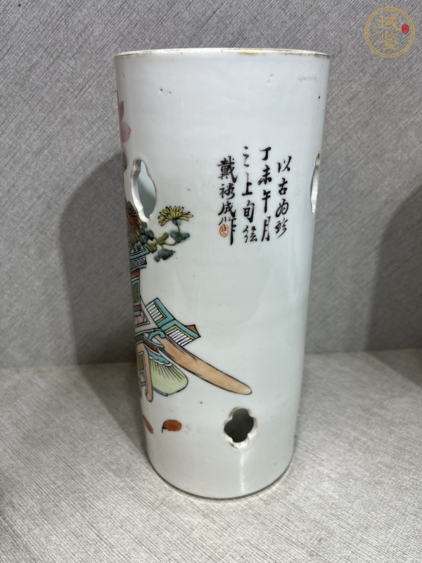 古玩陶瓷淺絳彩帽筒真品鑒賞圖