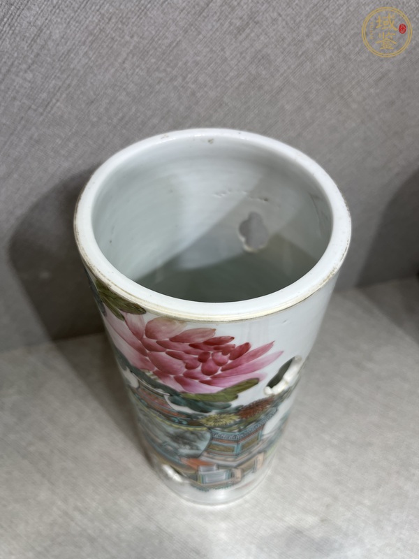 古玩陶瓷淺絳彩帽筒真品鑒賞圖