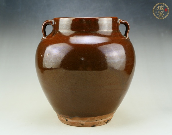 古玩陶瓷耀州窯茶葉末釉雙系罐真品鑒賞圖