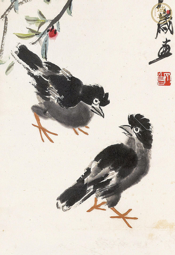 古玩字畫桃花小鳥真品鑒賞圖