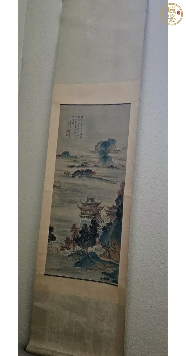 古玩字畫蕭采洲款小青綠山水真品鑒賞圖