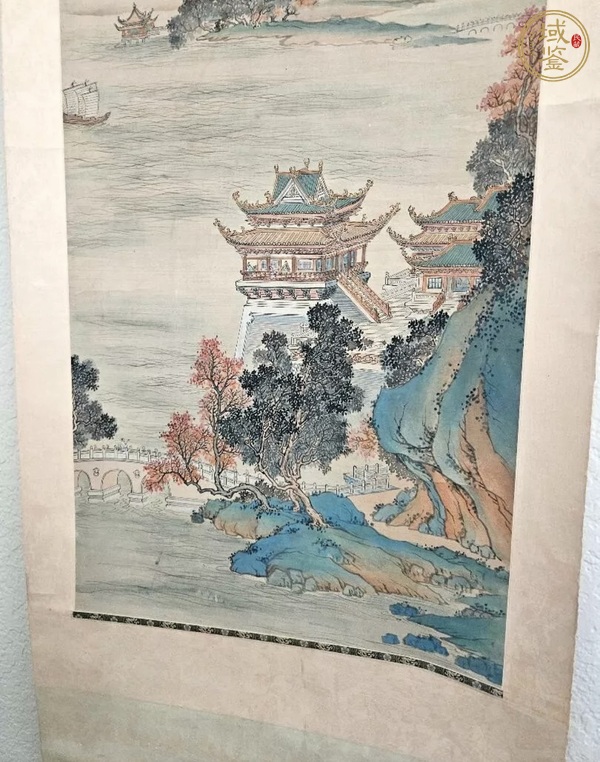 古玩字畫蕭采洲款小青綠山水真品鑒賞圖