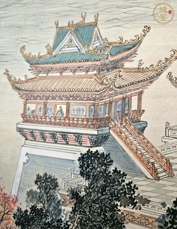 古玩字畫蕭采洲款小青綠山水真品鑒賞圖