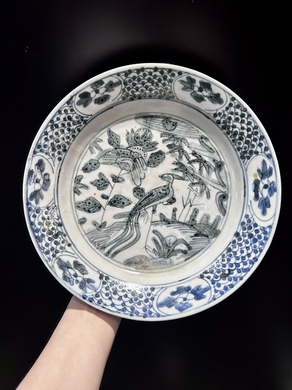 古玩陶瓷明代青花花鳥紋盤(拍賣,當前價格2999元