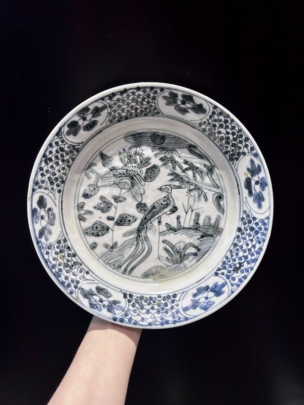 古玩陶瓷明代青花花鳥紋盤(拍賣,當前價格2999元