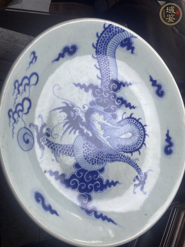 古玩陶瓷青花過墻龍紋盤，疑似復(fù)窯真品鑒賞圖