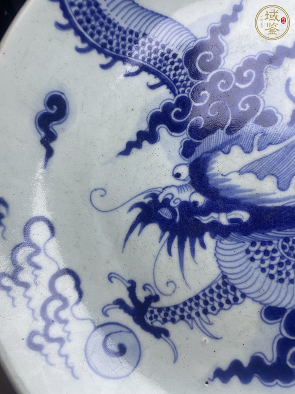 古玩陶瓷青花過墻龍紋盤，疑似復(fù)窯真品鑒賞圖