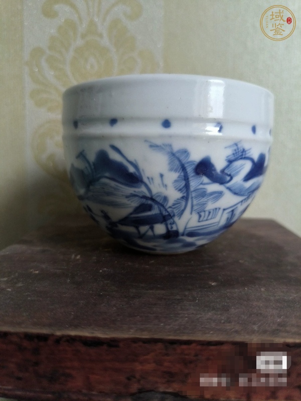 古玩陶瓷青花山水人物紋案缸真品鑒賞圖