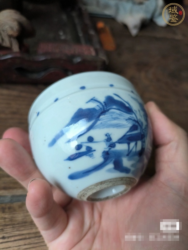 古玩陶瓷青花山水人物紋案缸真品鑒賞圖