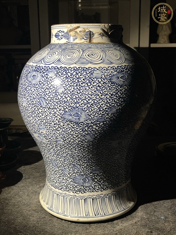 古玩陶瓷青花淡描花卉紋將軍罐真品鑒賞圖