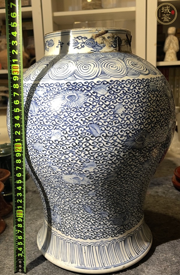 古玩陶瓷青花淡描花卉紋將軍罐真品鑒賞圖