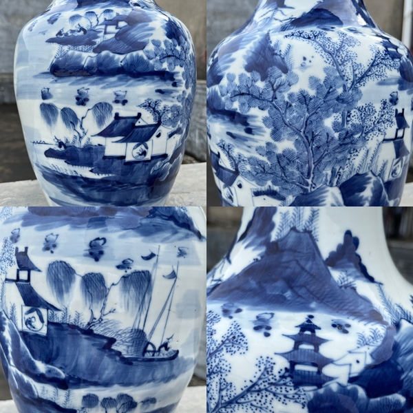 古玩陶瓷青花山水人物紋撇口瓶拍賣，當前價格3500元