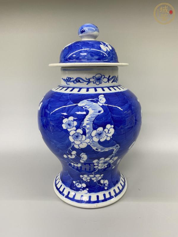 古玩陶瓷青花留白冰梅紋將軍罐真品鑒賞圖